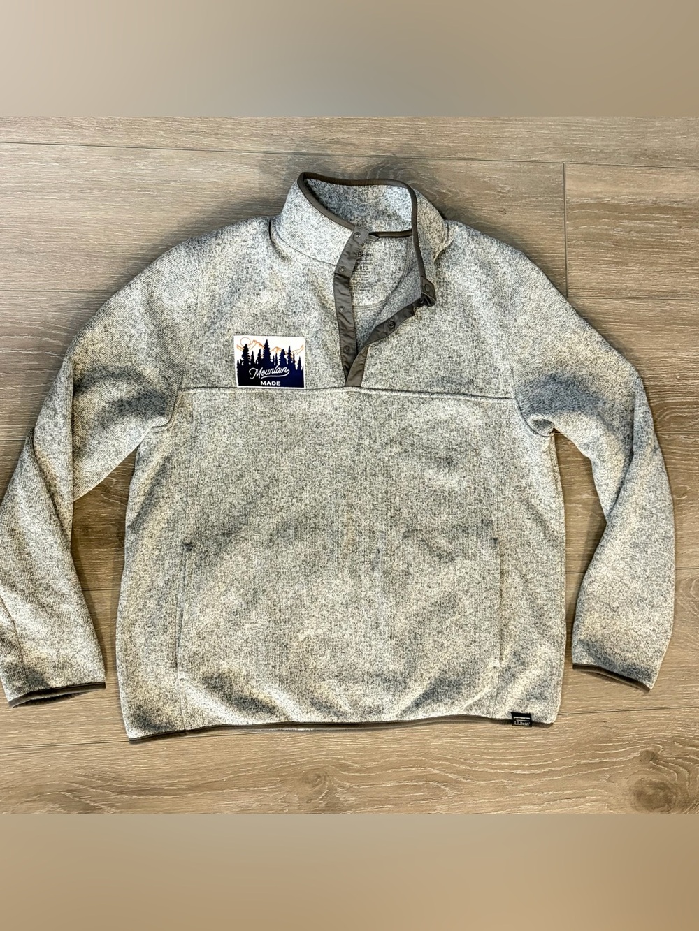 L.L. Bean Men's Light Gray Heather Snap-Placket Crewneck Pullover Size XL